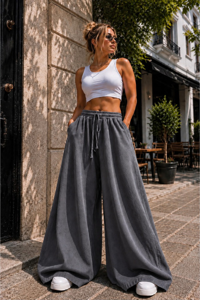 nd jeans Blugi cu talie elastică în talie, supradimensionați, cu picior larg ...