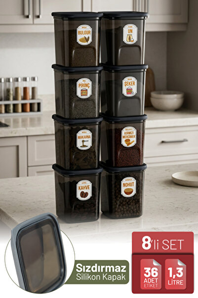 İronika 8-Piece Set of 1300 ml Spice Food Storage Containers with Silicone Li...