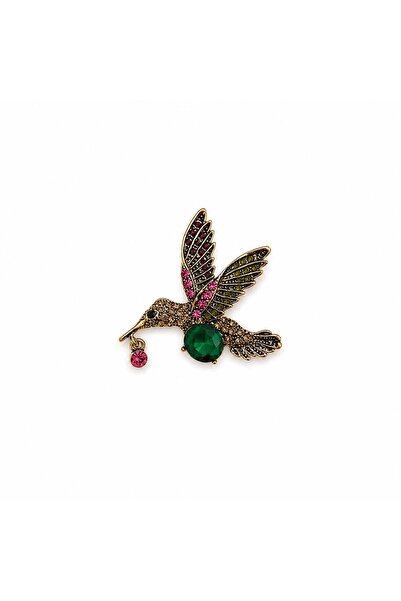 Ceso Accesories Vintage Tasarımlı Kuş Figürlü Kristal Taşlı Broş