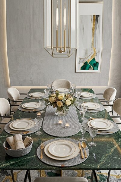 SİMEREV HALI HOME CONSEPT American Service Set 10 Pieces 8 Plates 1 Basket 1 ...