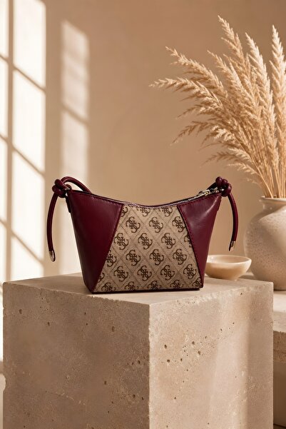 İmajButik Burgundy Monogram Patterned Mini Shoulder Bag