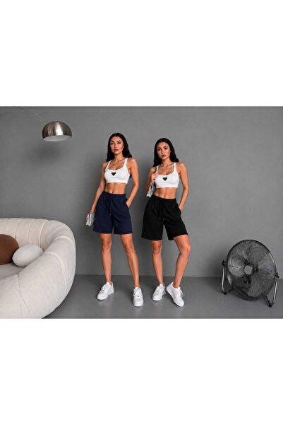 JULİA MODA قطعتان من السراويل القصيرة الأساسية للنساء مع تفاصيل الجيوب للاستخ...