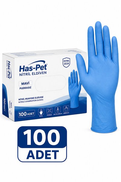 Has-Pet Mavi Nitril Muayene Eldiveni Pudrasız 100 Adet