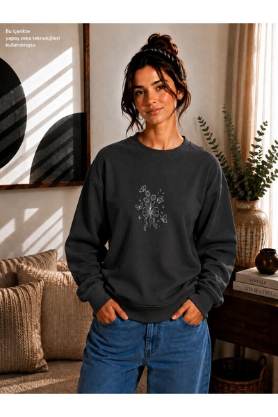 EMMODA Women's Bowknot Tulip Bunch and Butterfly Printed Round Crew Neck Casu...