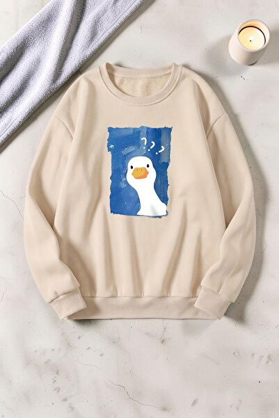 trendypassion Unisex Curious Duck Printed Crew Neck Sweatshirt