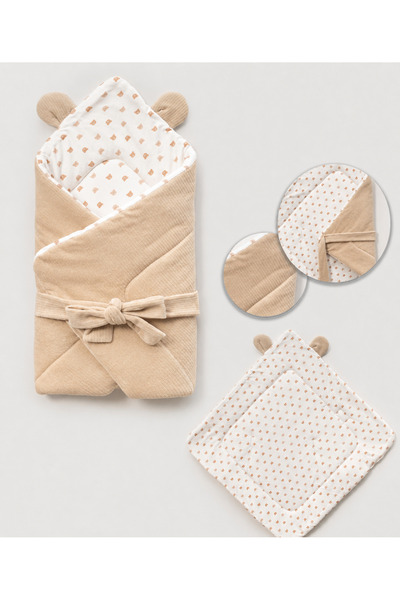 emir baby Teddy Bear Detailed Tie-On Baby Swaddle 🤎