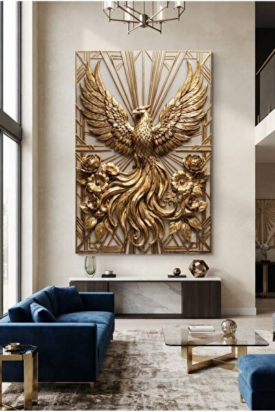 zeyrada Premium Özel Tasarım Modern Dekorasyon Kanvas Tablo Altın Rengi Zümrü...
