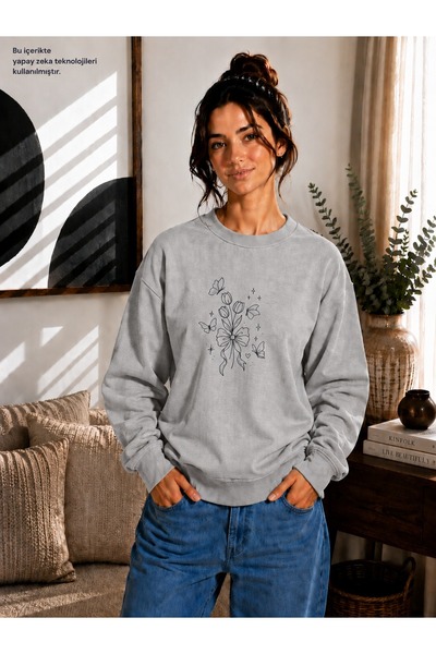 EMMODA Women's Bowknot Tulip Bunch and Butterfly Printed Round Crew Neck Casu...