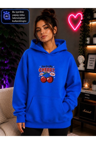 EMMODA Women's Cherry Printed You Are My Cherry on Top Written Hooded Kangaro...