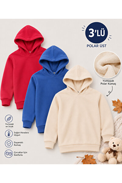 MOONBULL Çocuk 3'lü Kapüşonlu Polar Sweatshirt