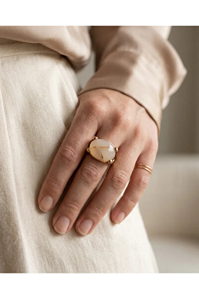 Dorvina Bronze Women Ring Authentic Copper Jewelry Milky Quartz Stone Oval Ad...