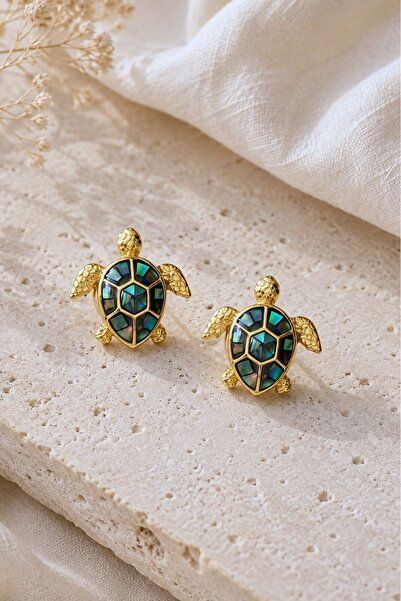 Spossy Silver Jewelry 925 Ayar Gümüş Gold Kaplamalı Kaplumbağa Küpe