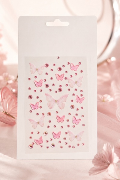 BearPear Pembe Kelebek ve Taş Detaylı 3D Yüz, Vücut, Makyaj Süsleme Face Gems