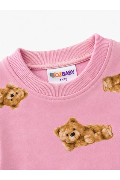 Oz Baby Suede Teddy Bear Printed Unisex Baby Girl and Boy Set Seasonal Top and Bottom Set for 1-5 Years Old