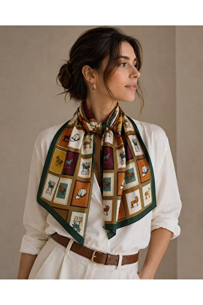 BIJUTERI Horse Themed 70 X 70 cm Women's Satin Scarf