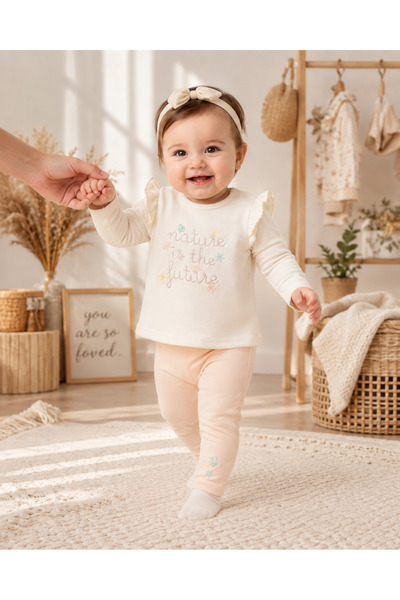 EDM Kidss Nature Embroidered Baby Girl 2-Piece Set Cotton Seasonal Ruffle Top...