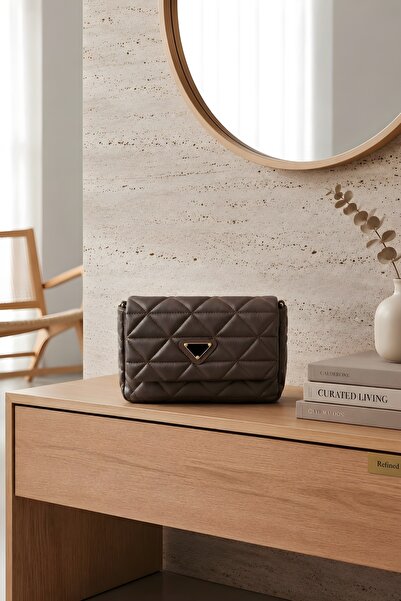 İmajButik Brown Quilted Patterned Shoulder Bag with Strap