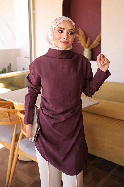 İmajButik Plum Asymmetrical Cut Modal Tunic