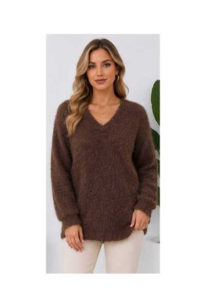 ASEZ BUTİK ZERAFETİN ADRESİ Asez Boutique V-Neck Bearded Knitwear Sweater Lon...