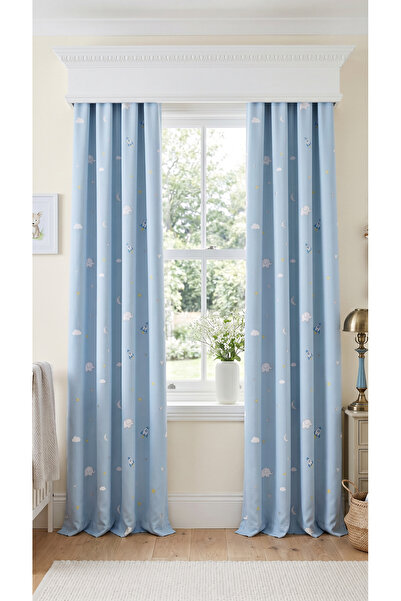 artwork Cloud Patterned Blackout Background Curtain – Light Blue Children's R...