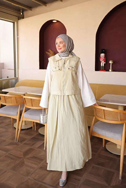 İmajButik Σετ με γιλέκο και φούστα με φερμουάρ Olive