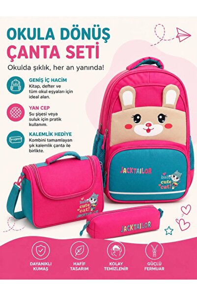 MİECZ BAGS Sevimli Karakter Tavşan Figürlü Kız Erkek Çocuk İlkokul&Ortaokul B...