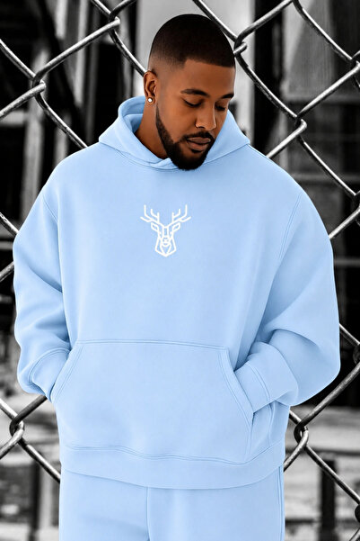 BENROMA 3 Yarn Combed Cotton Deer Printed Oversized Sweatshirt