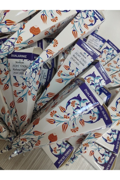50 adet mevlüt sekeri mavi gül desenli kutu