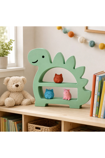 artemoris Dinozor Figürlü Çocuk Kitaplığı Çocuk Odası Dekoratif Kitap Rafı Oy...