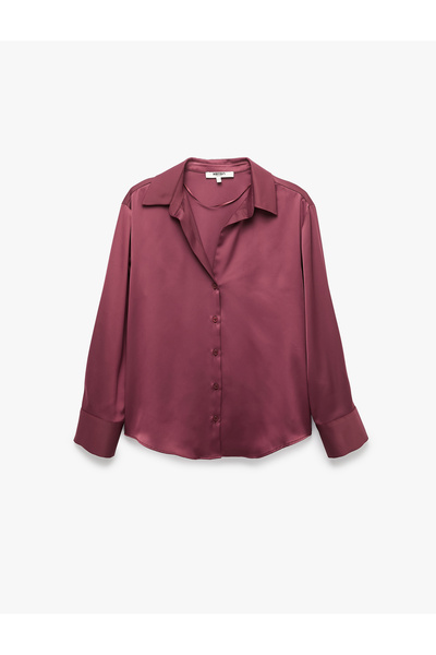 Koton Regular Fit Long Sleeve Buttoned Classic Collar Satin Shirt