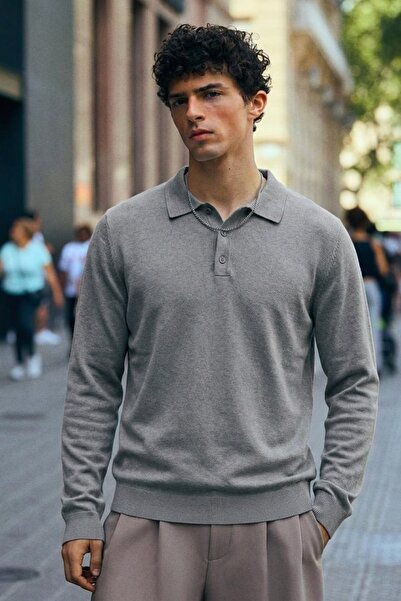 COMBİNE MİCHAİL Men's Long Sleeve Regular Cut Gray Sweater