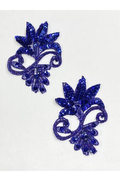 karantuhafiye Saks Blue Sparkling Sequin Bead Embroidered Clothing Applique /...