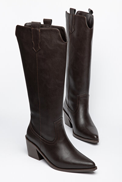 Generic Brand Brown Leather Western Cowboy Brown Sole Pointed Toe Boots