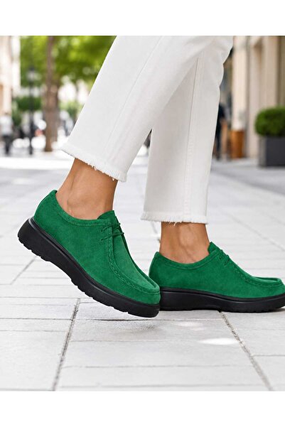 Oneka Shoes Kadın Günlük Bağcıklı Zümrüt Yeşili süet 190826KSZY1850