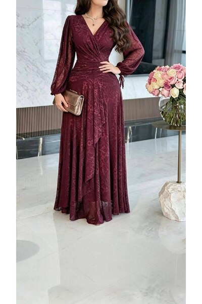 HASNAADRESS Luxury Evening Dress with Long Sleeves and Flowing Silhouette
