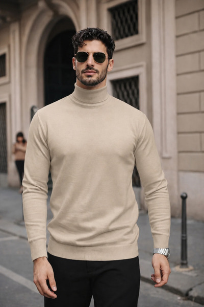 comstar Men's Winter Basic Slim Fit Long Cream Sweater