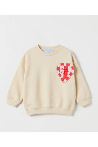 Milo Sol Milo+Sol Kız Çocuk Ekru Kalp Detaylı Pamuklu Oversize Sweatshirt