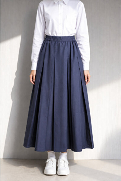 Rukn Ahlam Navy Blue Pleated School Skirt with Elastic Waistband