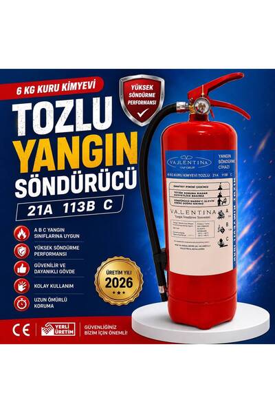 VALLENTİNA 6 Kg Kuru Kimyevi Tozlu Yangın Söndürme Tüpü TSE-HYB/CE BELGELİ 4 ...