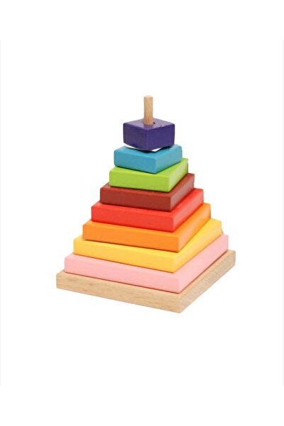 smile toys Jucarie din lemn Montessori tip piramida curcubeu ,turn stivuit