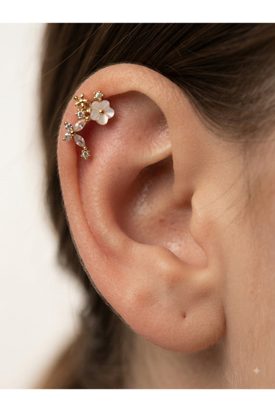 kurukafagift Çiçekli Yaprak Kelebek Figürlü Piercing Çelik Helix Tragus Lob