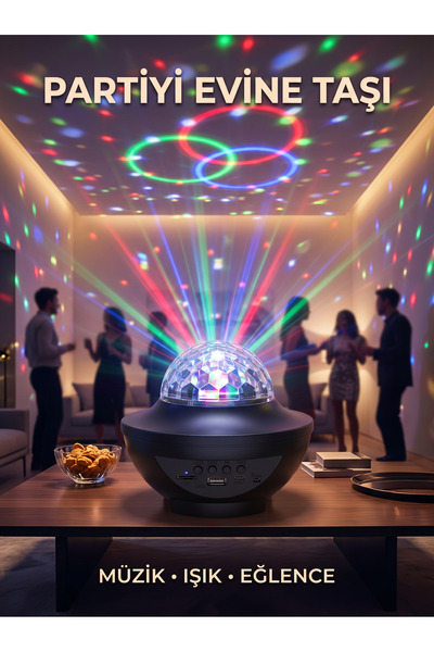 teknotrust Preminyum Müzikli RGB Disko Lambası Bluetooth Hoparlörlü Renkli Pa...