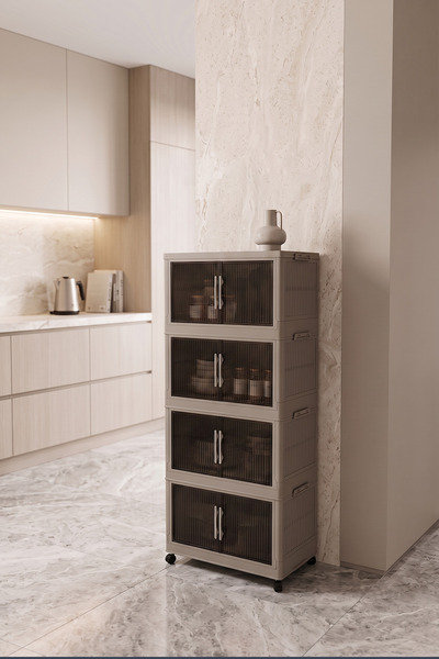 Kitchen Life XL 4 Katlı Tekerlekli İstiflenebilir Portatif Katlanabilir Çok Amaçlı Organizer Dolap-Mutfak Banyo Dolabı