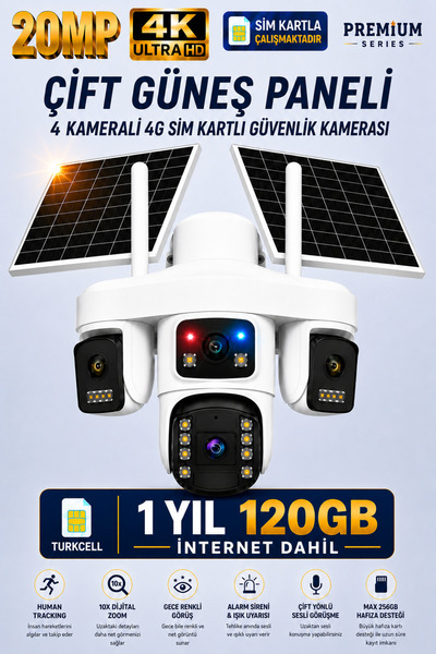 MEYTECH Trio SGX-479 120GB Sim Kartlı Kamera 4 Lensli Çift Solar Güneş Enerji...