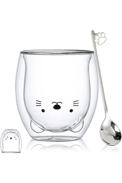 GENERAL Double Wall Insulated Glass Mugs with Cute Design for Espresso, Coffe...