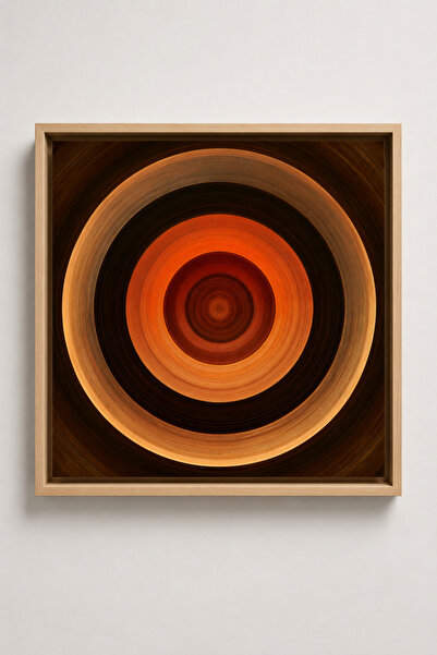 Soyut Daireler, Modern Minimalist Halka Kanvas Tablo, Yüzer Çerçeveli Lüks Salon Tablosu (%100 Pamuklu, Natural Ahşap Çerçeveli) 104x104 cm Dış Ölçü