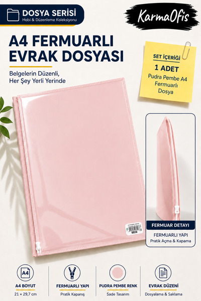 KarmaOfis Pink A4 Zippered Document Folder Document Storage File with Color O...