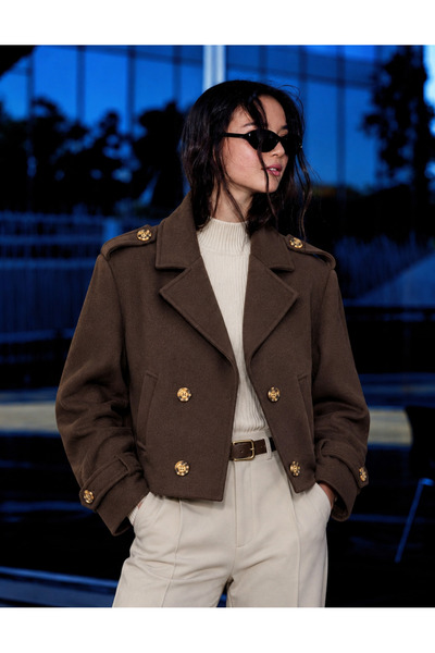ASEDE Button Detailed Double-Breasted Collar Pocketed Cashmere Coat Jacket