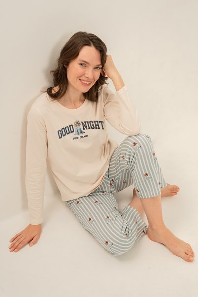 Arnetta Women'S, Cream, 100% Cotton Pajama Set (with Socks as a Gift)