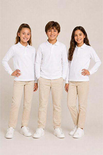 Soweto Children's Unisex 3-Piece Polo Collar Long Sleeve School T-Shirt 100% ...